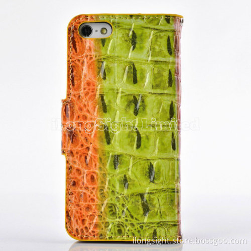 Multi-Color rainbow Crocodile Skin Handbag Leather Case For iPhone 5/5s